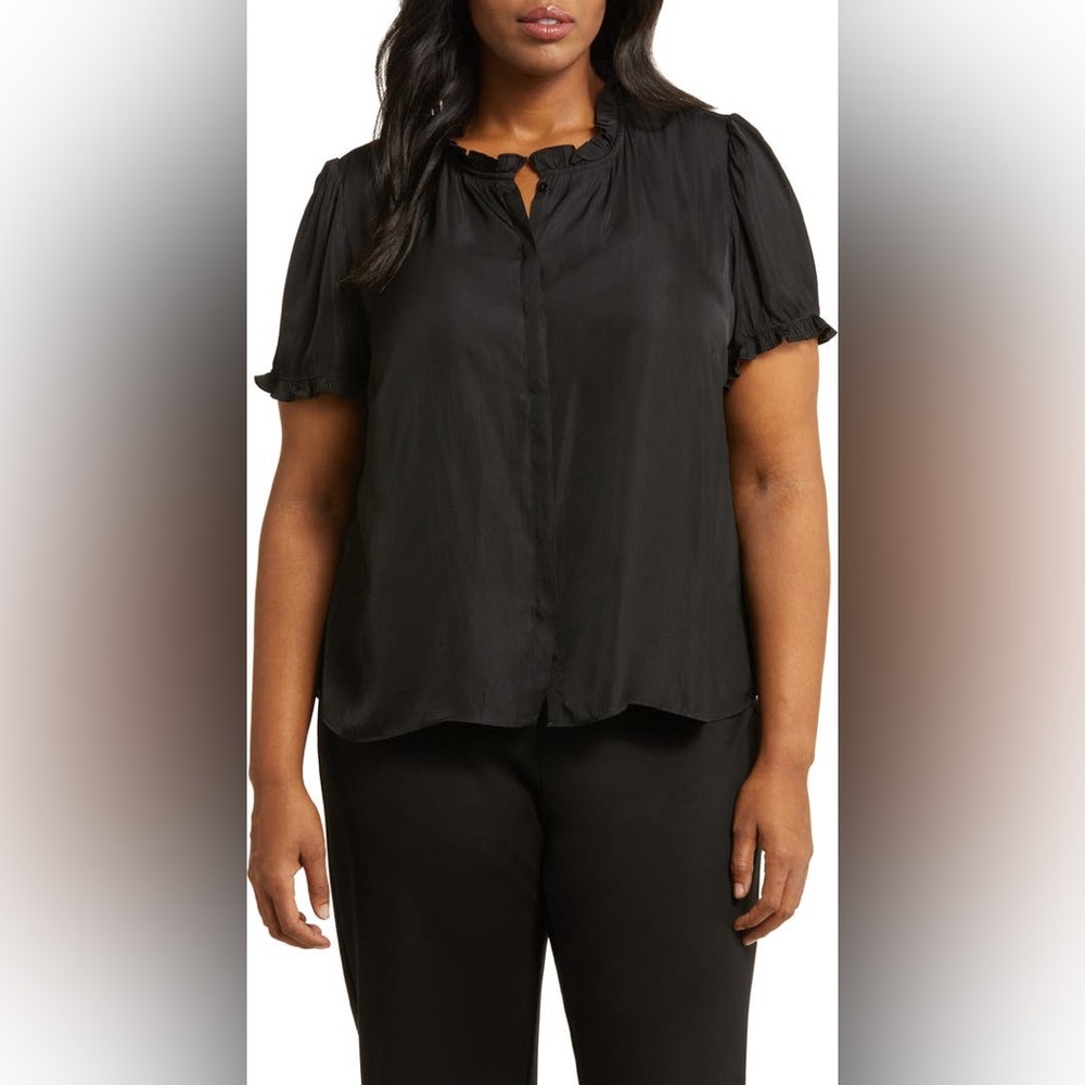 NWT T Tahari Airflow Ruffle Neck Top
